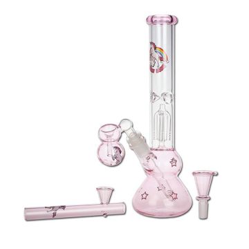 Glass Percolator Ice Bong | Unicorn (Black Leaf)