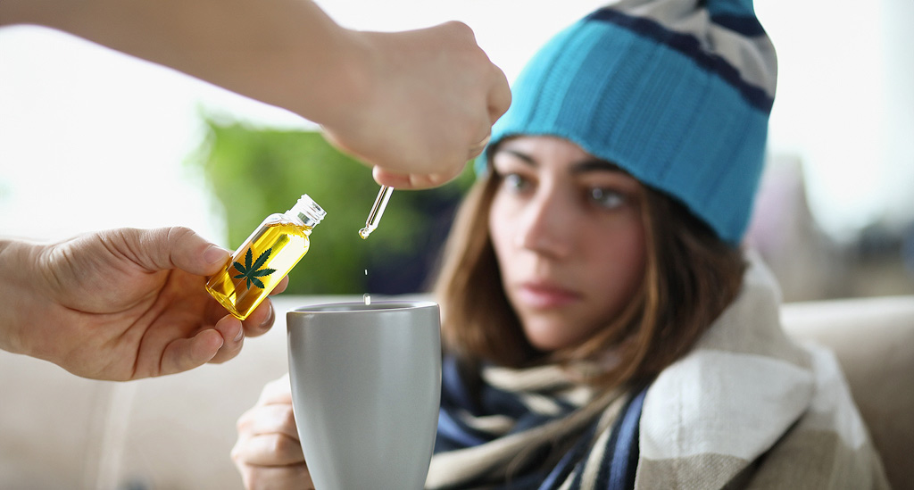 Cannabis oil drops in tea.