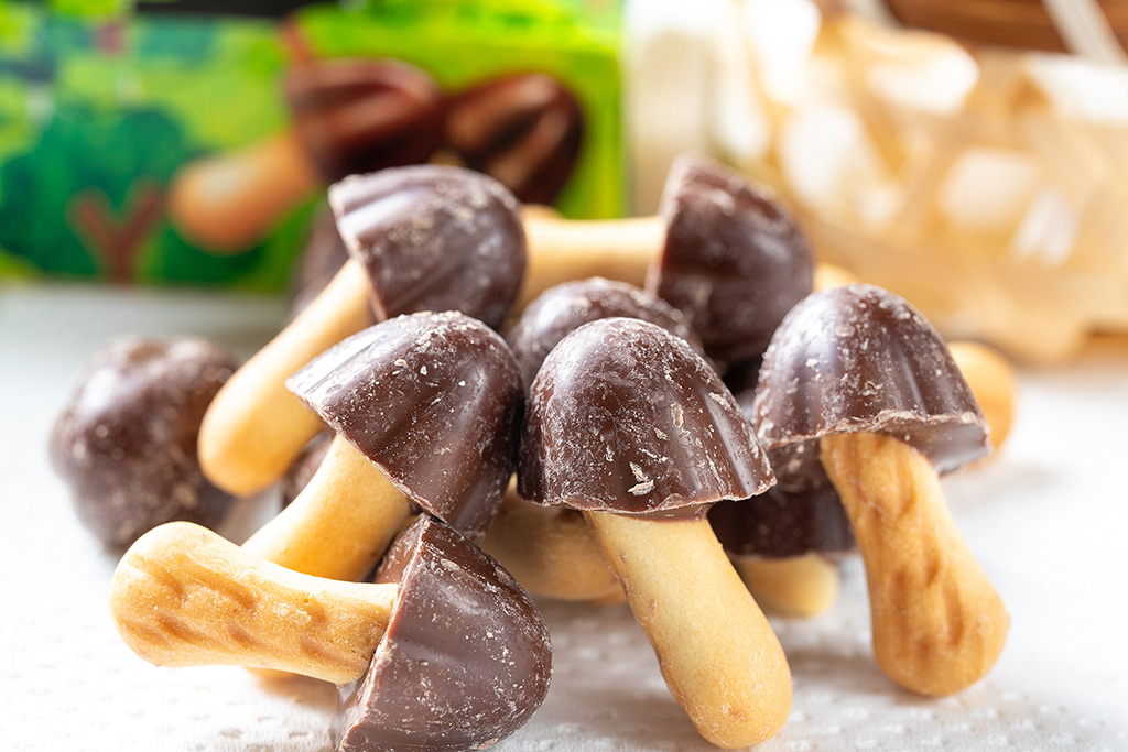 A fun photo of chocolates shaped like mushrooms; very fitting for this article.